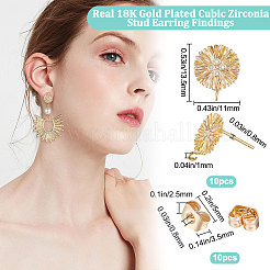 10 шт. латунная фурнитура для сережек-гвоздиков с микропаве из кубического циркония&nbsp;KK-BBC0005-24