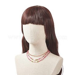 女性のための天然ローズ クォーツ & 瑪瑙ビーズ ネックレス セット  手作りの真鍮ガラス ビーズ チェーン ネックレス  14.96~18.9インチ（38~48cm）  3個/セット&nbsp;NJEW-JN04129