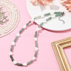 Ожерелье из бамбуковых бусин с сердцем из натуральной ракушки и зеленым авантюрином NJEW-TA00123