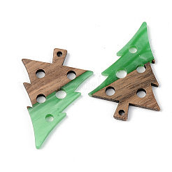不透明な樹脂とクルミ材のペンダント  丸いクリスマスツリー  グリーン  40x28x3mm  穴：2mm&nbsp;RESI-S389-030A-C03