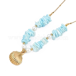 Летние пляжные ожерелья из нержавеющей стали 304 в форме ракушки с подвеской-спутником для женщин NJEW-A033-02A-G
