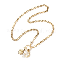 Ожерелья с подвесками в виде солнца и луны из нержавеющей стали 304 и круглой белой жемчужиной NJEW-JN05649