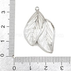 304ステンレスペンダント  葉のチャーム  ステンレス鋼色  32x20.5x3mm  穴：1.3mm&nbsp;SA-CBABA5E-12P