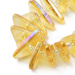 電気メッキ透明ガラスビーズ連売り  虹メッキ  三角形  きいろ  9x15.5~16mm  穴：1mm  約120個/連  24.57~25.67''（62.4~65.2センチメートル）&nbsp;EGLA-R114-01E