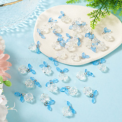 30 Stück transparente Glasblumenanhänger mit tiefblauem Acrylblatt&nbsp;PALLOY-TAC0241