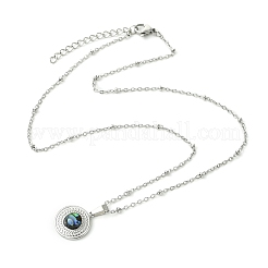 Colliers à pendentif en nacre d'ormeau naturelle en acier inoxydable 304 et chaîne satellite&nbsp;NJEW-JN06446-02