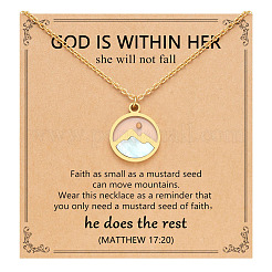 Плоские круглые 201 нержавеющая сталь паве натуральные ракушки горчичные семена кулон ожерелья для женщин&nbsp;WG511AE-05