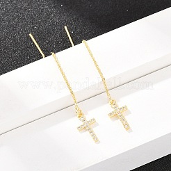 Латунный крест с микропаве и прозрачными кубическими циркониями&nbsp;EJEW-H182-14G