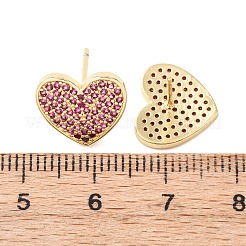 Сердце из латуни микро проложить кубического циркония серьги стержня&nbsp;EJEW-H178-01G-01