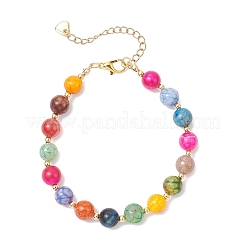 Браслеты из натуральных круглых бусин огненного агата с потрескиванием для женщин&nbsp;BJEW-JB12552