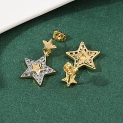 Серьги-гвоздики со звездами из латуни с прозрачным фианитом и прозрачным фианитом&nbsp;EJEW-L275-04GP