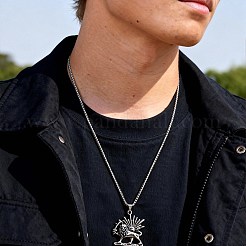 Collares vintage de acero inoxidable 304 con colgante de león y sol&nbsp;WGE39C9-01