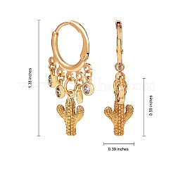 Латунные серьги-кольца Huggie с подвесками кактуса&nbsp;EJEW-SW00001-05