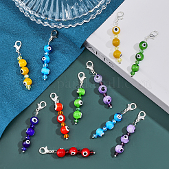 7 chakra fait à la main au chalumeau mauvais œil perlé pendentif décorations&nbsp;AJEW-CA0003-48