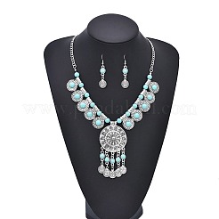 Комплекты ожерелий и серег с подвесками из искусственной бирюзы в виде монеты&nbsp;FS-WGF1905-02