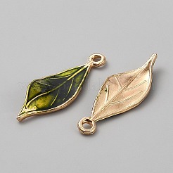合金エナメルチャーム  葉のチャーム  ゴールドカラー  30x10x3mm  穴：2mm&nbsp;ENAM-TAC0019-05