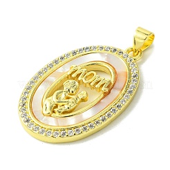 Pendentifs en laiton avec micro pavé de zircone cubique transparent pour la fête des mères&nbsp;KK-H472-13G-09