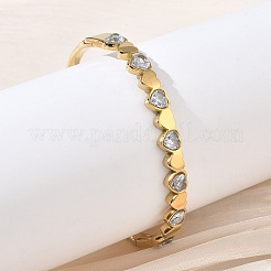 Bracciali rigidi da donna in acciaio inossidabile 304 e vetro con cerniera.&nbsp;BJEW-Z178-05G