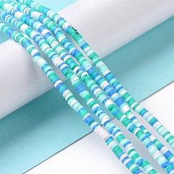 手作り樹脂粘土ビーズ連売り  ジュエリー工芸用品のDIY用  ヒシビーズ  ディスク/フラットラウンド  アクアマリン  3x0.6~1.2mm  穴：1.6~1.8mm  約412個/連  15.94インチ（40.5cm）&nbsp;CLAY-R089-3mm-005