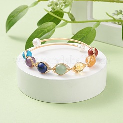 Браслет-манжета из смешанных камней и натуральных жемчужных бусин BJEW-JB07507