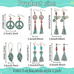 6 пара серег-кисточек в винтажном стиле в стиле бохо&nbsp;EJEW-AN0003-71