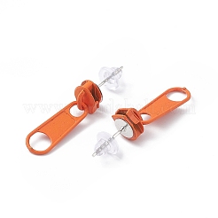 女性用鉄ピン付き合金ジッパーバックルダングルスタッドピアス  ダークオレンジ  25.5mm  ピン：0.7mm&nbsp;EJEW-A090-01G