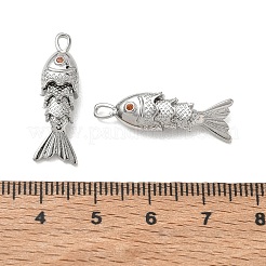 真鍮製マイクロパヴェオレンジレッドキュービックジルコニアペンダント  魚のチャーム  ラックめっき  長持ちメッキ  鉛フリー＆カドミウムフリー  プラチナ  26x8x5.5mm  穴：1.5x2.5mm&nbsp;KK-A269-01A-P