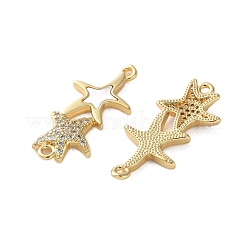 Подвески-подвески с двойной звездой из латуни с микропаве из прозрачного кубического циркония&nbsp;X-KK-U070-08G