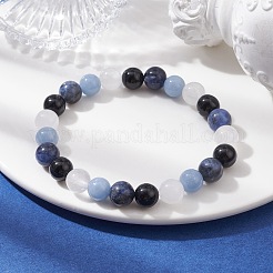 Braccialetti elasticizzati con perline rotonde e pietre preziose naturali da donna&nbsp;BJEW-JB10086-02