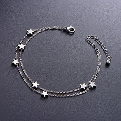 トレンディなステンレススチールのアンクレット  二層アンクレット  星付き  ステンレス鋼色  200mm&nbsp;JA42B