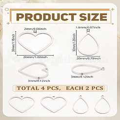 4 шт. 2 стиля подвески из нержавеющей стали 304 с открытой задней частью&nbsp;STAS-LP0005-37