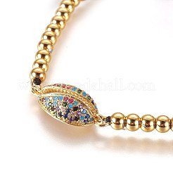 Регулируемые латунные браслеты из микро цирка с цирконием и бисером BJEW-L652-13G