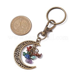 Porte-clés à puce chakra thème lune jaspe rouge naturel & howlite & œil de tigre & cornaline & aventurine verte & lapis lazuli & améthyste&nbsp;KEYC-JKC00963-02