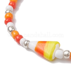Женские эластичные браслеты из акрила и стеклянного бисера с конфетами и кукурузой на Хэллоуин&nbsp;BJEW-JB10525-03