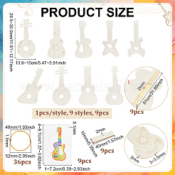 9 Stück 9 Stile unvollendete Holzgitarrenanhänger für Malkunst&nbsp;WOOD-PH0003-87