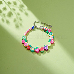 Perlenarmband aus Polymer-Ton-Früchten und einer Legierung von Sankt Benedikt und Bunte Malerei-Evil-Eye-Perlen&nbsp;BJEW-JB08683