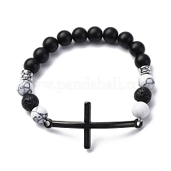 Bracelets extensibles en agate noire naturelle ronde&nbsp;BJEW-F493-04EB-01