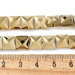 電気メッキガラスビーズセット  フルメッキ  多面カット  正方形  黄金メッキ  8x8x5.5mm  穴：0.8mm  約49個/連  15.55インチ（39.5cm）&nbsp;EGLA-L045-B-FP01
