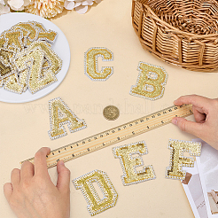 26個の文字 a~z グリッターパウダーとスパンコールの縫い付け布パッチ  縫製工芸品の装飾  ゴールド  65x28.5~71x1.5mm&nbsp;PATC-MA0001-54C