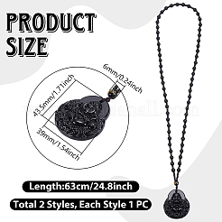 2 stücke 2 arten natürliche obsidian buddha anhänger perlen halsketten&nbsp;NJEW-UN0001-91