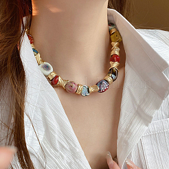 Сплав с фарфором овальные и круглые и кубические разноцветные бусины ожерелья для женщин FS-WG67AB1-01