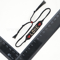 Широкая полоса из стеклянных семян со словом любовь сердце дружба браслет для женщин BJEW-P269-12