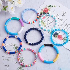 8 шт. 6 стильных браслета из синтетической имперской яшмы и стеклянных бусин стрейч&nbsp;BJEW-SW00086-04