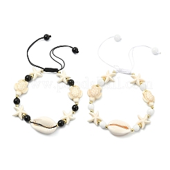 2-teiliges Set verstellbarer Armbänder aus natürlichen Kaurimuscheln&nbsp;BJEW-JB13917