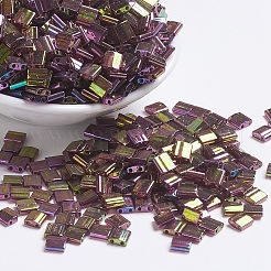 MIYUKIティラビーズ  日本製シードビーズ  2穴  （tl301)ダークトパーズレインボーゴールド光沢  5x5x1.9mm  穴：0.8mm  約590個/50g&nbsp;SEED-X0054-TL301