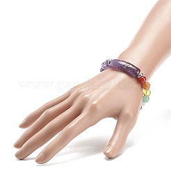 Stretch-Armband mit natürlichen Amethyst-Rechtecken und gemischten Steinperlen&nbsp;BJEW-JB08981-02