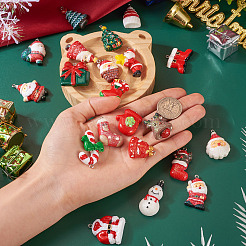 21個 21スタイル 不透明樹脂グリッターパウダーペンダント  クリスマスチャーム  プラチナトーンの鉄ループ付き  サンタクロースと雪だるまとクリスマス靴下  混合図形  ミックスカラー  24~39.5x18~31.5x5.5~12mm  穴：1.8~2mm  1個/スタイル&nbsp;RESI-TA0001-98