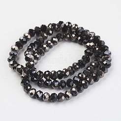 電気メッキオペークガラスビーズ連売り  半黒メッキ  多面カット  ロンデル  ブラック  6x5mm  穴：1mm  約85~88個/連  16.1~16.5インチ（41~42cm）&nbsp;X-EGLA-A034-P6mm-P01