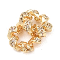 Витое кольцо из латуни с микропаве из прозрачных кубических цирконий KK-C142-02LG