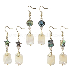Pendientes colgantes de concha de abulón natural/concha de paua y concha de trochid natural/concha de trochus para mujer&nbsp;EJEW-JE07401
